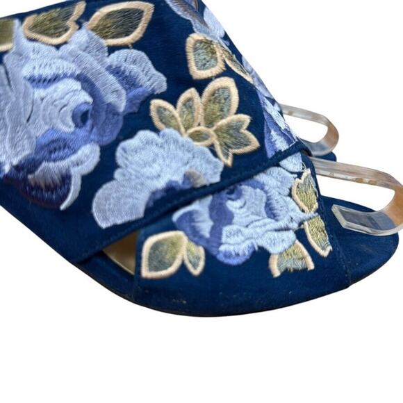 Sole Society Luella Womens Navy Blue Embroidered Floral Cross Sandals Heels 7.5 - Picture 13 of 16